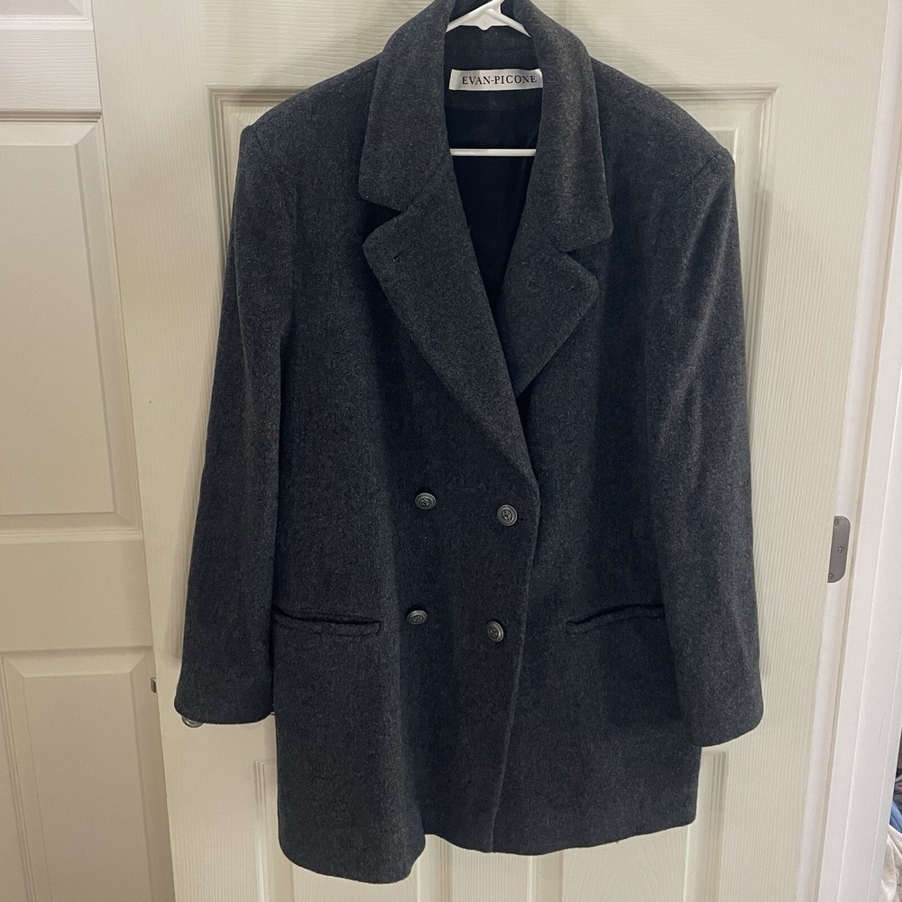 Evan-Picone Dk Grey Double Breasted Pea Coat Pockets‎ 80% Wool USA Womens L